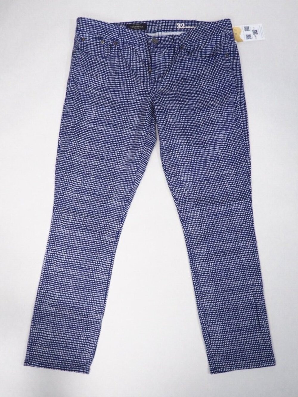 J.Crew Blue & White Checkered Skinny Toothpick Jeans, Size 32